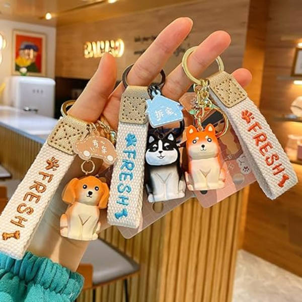 Sødt Kawaii forskellig stilling træskæring følelse heldig hund hvalp nøglering nøglering nøglering nøglering - Shiba Inu