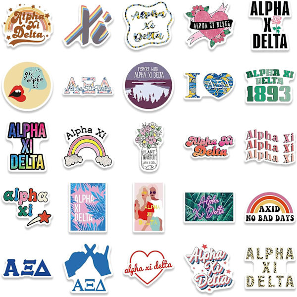 Alpha Xi Delta -tarrat 50 kpl College Sorority -tarrat Feminismitarrat Kannettava tietokone Vesi Pullo Pyörä Skeittilauta Matkatavarat Tietokone Lumilauta Naisille