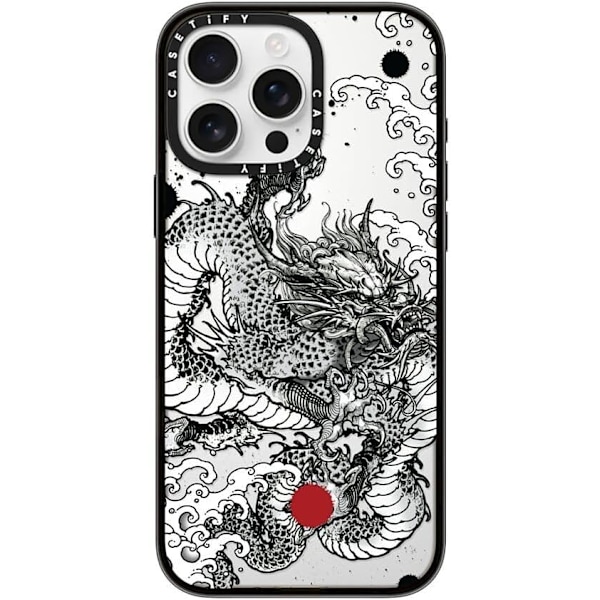 Kompakt iPhone 16 Pro Max Deksel [Lettvekt / 1,2 m 2X Militær Grad Fallbeskyttelse/Slank] - Kirsebær - Klar Svart Power Dragon iPhone 16 Pro Max