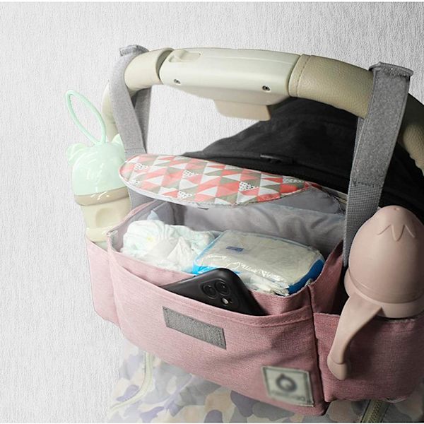 Barnevogn Organizer Bag, Multifunksjonell Barnevogn Vesker med Isolerte Koppholder Baby Barnevogn Tilbehør Oppbevaringspose