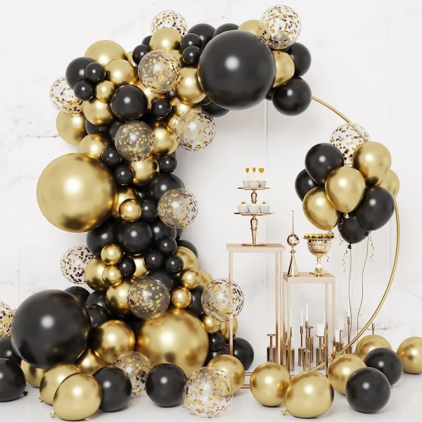 133 st svarta och guld ballonger Garland Arch Kit, svart metall guld och metall konfetti guld ballonger för party baby shower bröllop födelsedag