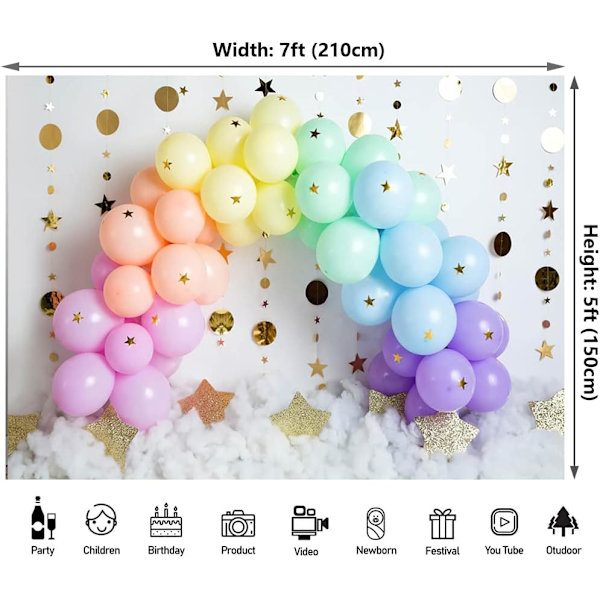7x5ft Farverige Balloner Baggrund til Portræt Baggrund Regnbue Balloner Guld Stjerner Sød Fødselsdagsfest Baggrund Baby Shower Dekoration Baggrund Banner