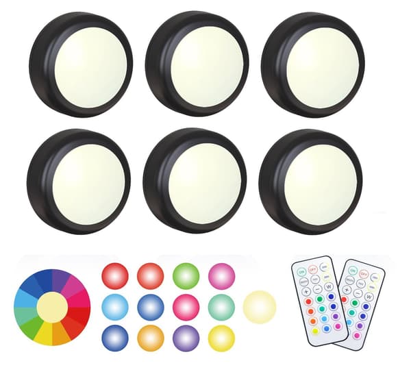LED Spotlight 6 pcs with 2 Remote Controls RGB Design, Multiple Colors, Black - Perfet black