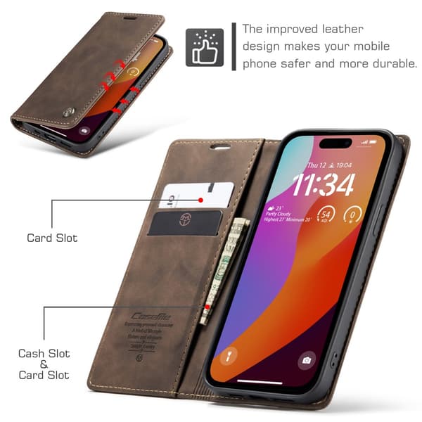 CaseMe Slim Wallet Case iPhone 16 Pro Max Brown