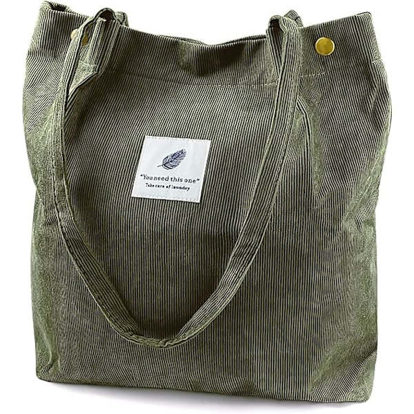 Kordväv Tote Bag för kvinnor Canvas Axelväska Kordsäck med innerficka