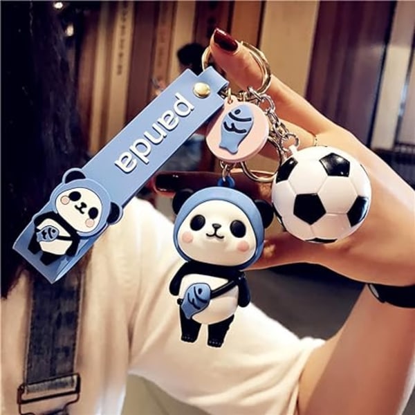 Sød Pige Panda Nøglering i PVC Kreativt Nytårsgave Dyr Vedhæng Bilnøgle Vedhæng Metal Nøglering-fodbold-Blå