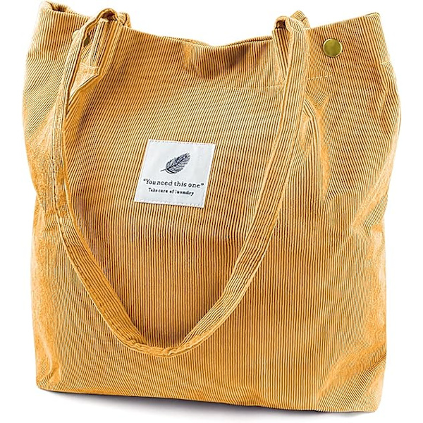 Kordväv Tote Bag för Kvinnor Canvas Axelväska med Innerficka