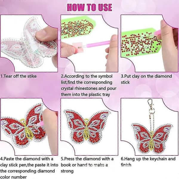 DIY Diamantmaleri Nøgleringe, Kroneformet Diamantmaleri Håndværkssæt DIY Diamantpynt Nøglering Dekorativt Tilbehør