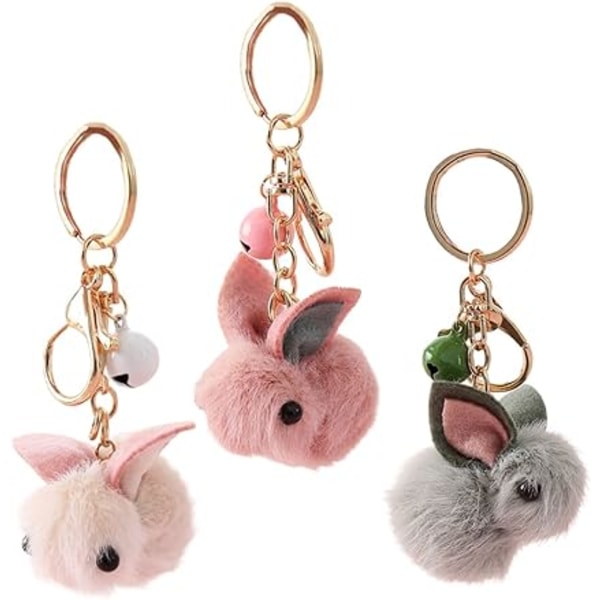 3pcs Rabbit Key Ring Year of The  Animal Plush Keychain Rabbit Pendant Cars Ornament Fluffy Keychain Key Chains Metal Wallet Filler Child