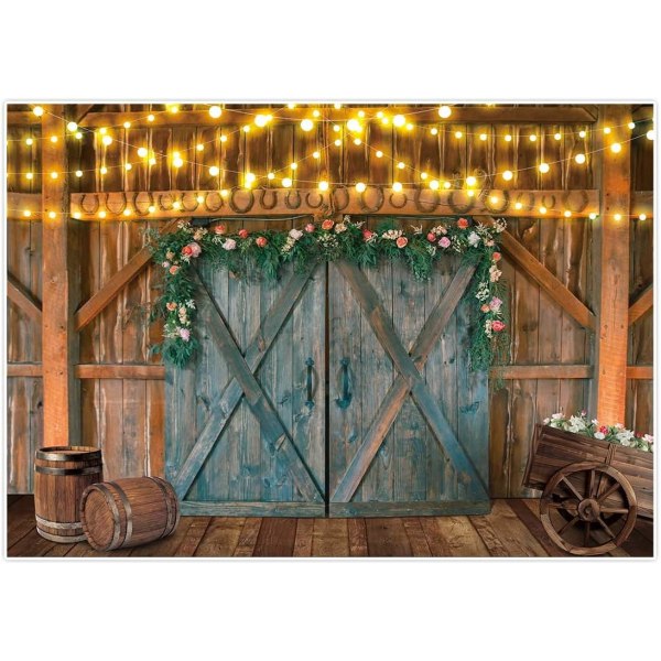 Rustik lada Western Cowboy blommig bakgrund höst lantlig dörr trä bröllop brud baby shower dekor banner 7x5ft bakgrund