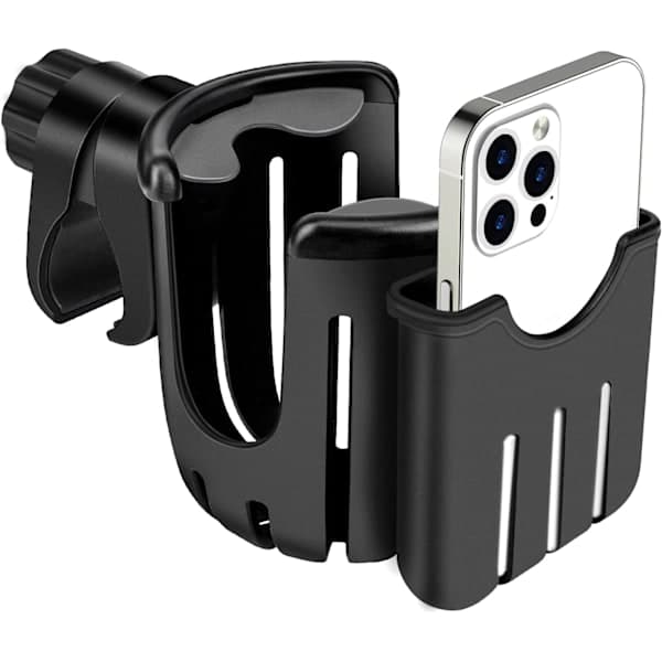 Universal kopholder til klapvogn med telefonholder, klapvogn, barnevogn, cykel, kørestol, sort