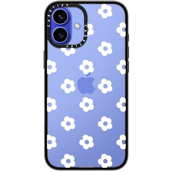 Kompakti iPhone 16 Pro Max -kuori [Kevyt / 1,2 m 2X sotilastason pudotussuoja / Ohut] - Kirsikat - Kirkas Musta Ditsy Daisies - White iPhone 16 Plus