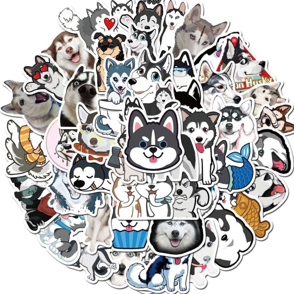Husky Hunde Stickers - 50 Pakke Søde Hunde Stickers Husky Vandtætte Guld Hår Stickers Vandflaske Laptop Udendørs Dekoration til Børn og Unge