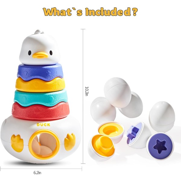 Stablelegetøj, Baby Ring Stacker, 6 Form Matching Æg Legetøj til Børn 6-12 Måneder og Dreng eller Pige 1-3