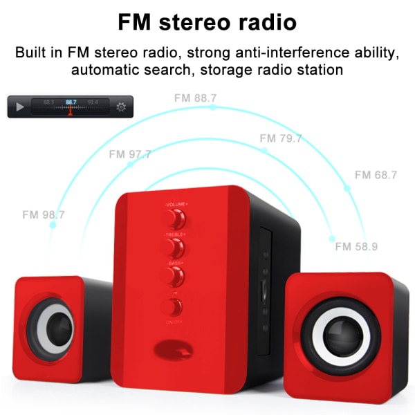 Mini USB 2.1 Wired Combo Högtalare Bas Musik Subwoofer för stationär bärbar dator Surfplatta Smartphone-Svart och röd