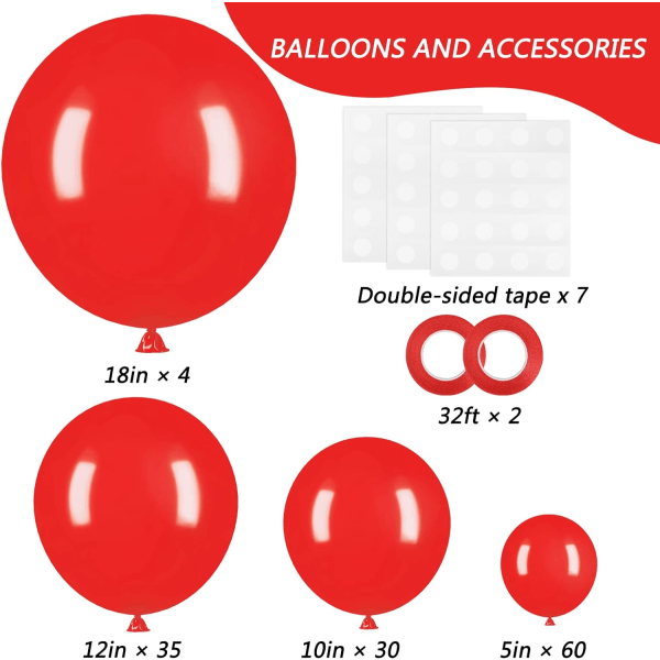129st röda ballonger olika storlekar 18 12 10 5 tum för Garland Arch, Premium röda latexballonger för festdekoration