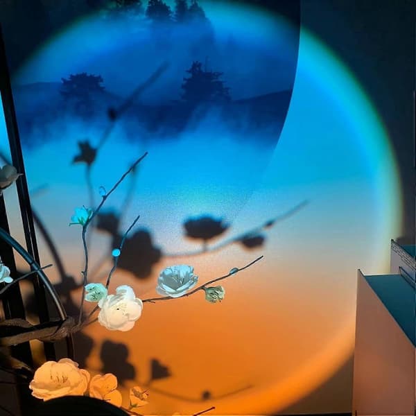 Balkwan Sunset Lamp Projection Rotation Rainbow Projection Lamp Led Romantic Visual Led Light Network Red Light with USB Modern Floor Stand Night Ligh