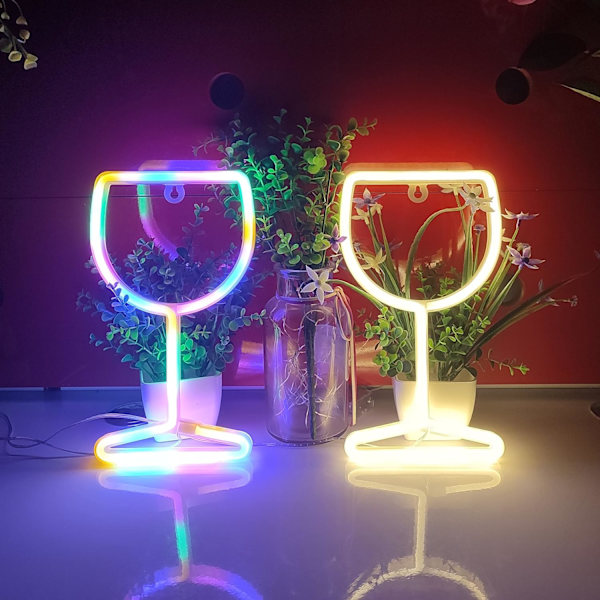Vinglas Neon Skyltar, USB eller 3-AA Batteridriven Neonljus, LED-lampor Bordsdekoration, Flickors Sovrumsväggdekor, Barnens Födelsedagspresent (Färg)