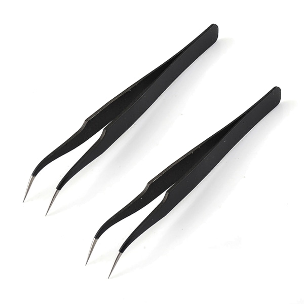 2PCS Tweezers Nail Art Tool - Stainless Steel Black Elbowmake up