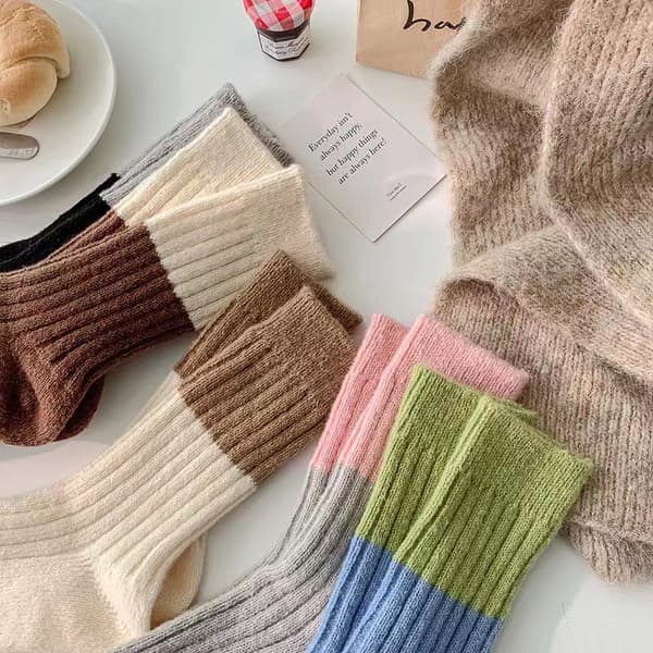 Women's Thick Striped Socks Comfortable Casual Socks Solid Color Fashion High Quality 5-Pack