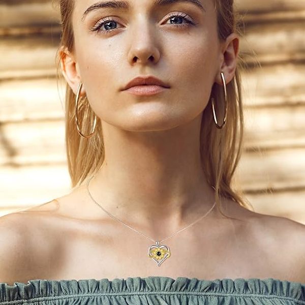 Solros Halsband för Kvinnor, 100 Språk Jag Älskar Dig, Hjärt Halsband Smycken Gåvor För Flickor/Mamma/Fru/Flickvän