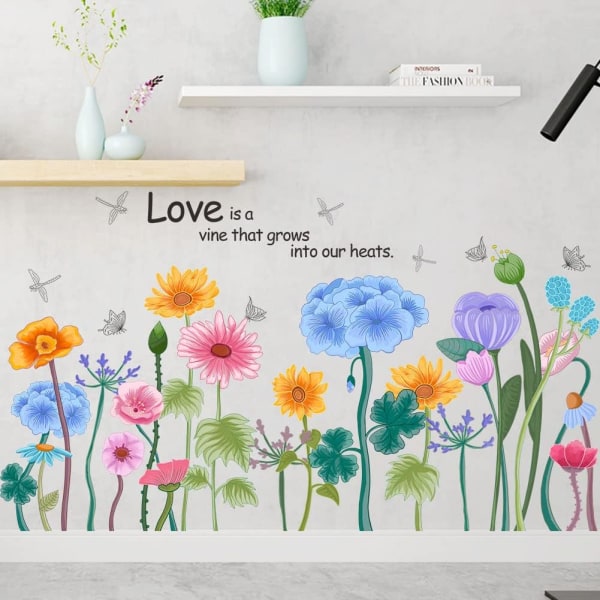 Smukke Blomster Vægmærker til Hjemmedekor, Nemme at Anvende Plante Blomster Vægmærker til Børneværelse Stue Soveværelse Dekorationer Vægdekor