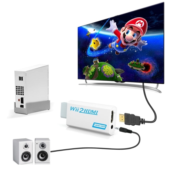 WII til HDMI-konverter - Hvit. Wii til Hdmi-kontakt utgang video 3,5 mm lyd - støtter alle Wii-skjermmodus