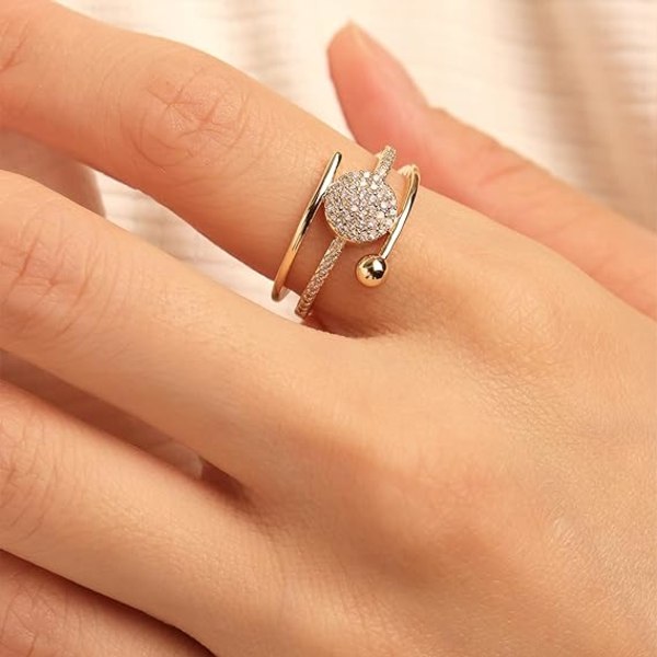 Justerbar öppen ring för kvinnor - Illusion Multi Circle Simulerad Diamant Cubic Zirconia Mode Smycken Present till Bal Fest
