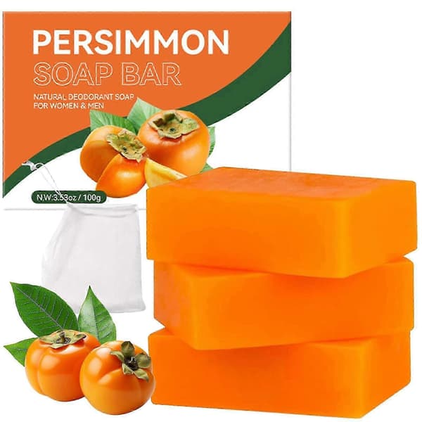 Persimmon Soap 3-Pack for Body Odor, Natural Deodorizing and Moisturizing Organic Cleanser