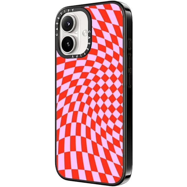 Kompakt iPhone 16 Pro Max Deksel [Lettvekt / 1,2 m 2X Militær Grad Fallbeskyttelse/Slank] - Kirsebær - Klar Svart Strawberry Checkers iPhone 16