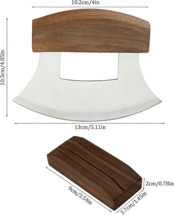 Ulu Alaskan kutter laget av rustfritt stål med ergonomisk sklisikkert håndtak og trestativ