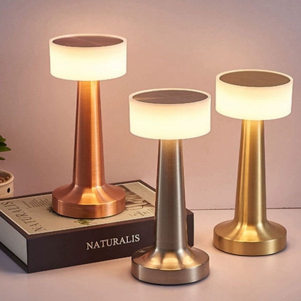 Bordslampa i metall LED Uppladdningsbar Skrivbordslampa Nattlampa USB Trådlös Touch Restaurang Bar Sovrum Dekorativ Stämningsbelysning Silver