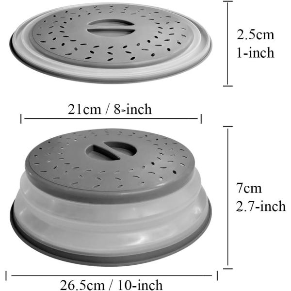 Mikroaaltouunin lautasen kansi 10,5 tuumaa kokoontaitettava ruoka-astian kansi - BPA-vapaa, helppo tarttua, mikroaaltouunin lautasen suojakansi