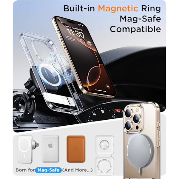 Magneettinen iPhone 16 Pro Max -kotelo, [Sisäänrakennettu näkymätön jalusta][Yhteensopiva MagSafe-tekniikan kanssa] [Sotilastason iskunkestävä] Ohut läpikuultava Clear-Stand for iPhone 16 Pro Max 6.9"