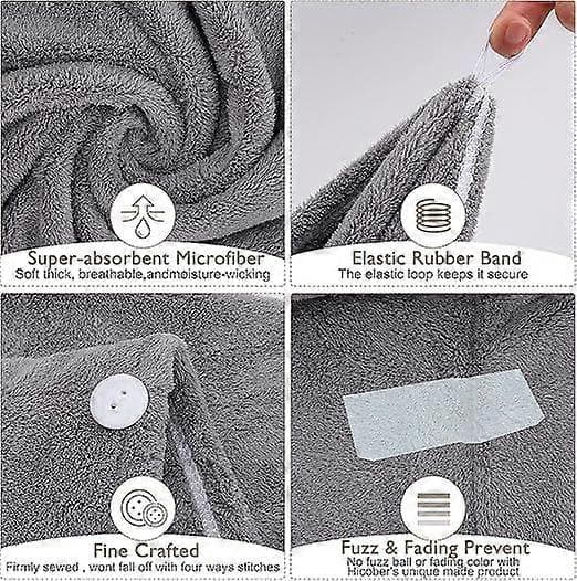 3-pak superabsorberende mikrofiberhåndklæder med knapper til tørt hår (grå, pink, blå) 70*25cm