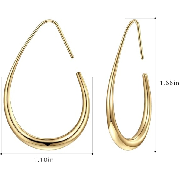 Lätta Teardrop Hoop-örhängen för kvinnor - 14k guld/vitguldpläterade Stora ovala Pull Through Hoop-örhängen Smyckespresent för kvinnor tonårsflickor