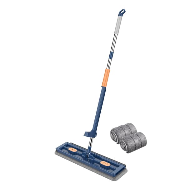 Roterbart hode bredd flat mopp Arbeidsbesparende rengjøringsmopp for hjem i stuen Blue 2 mop pads
