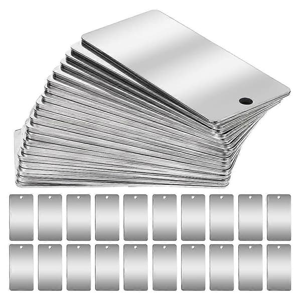 50 pakker graveringsplader i rustfrit stål, rektangulære blanke skilte til stempling, 1x2 tommer Silver