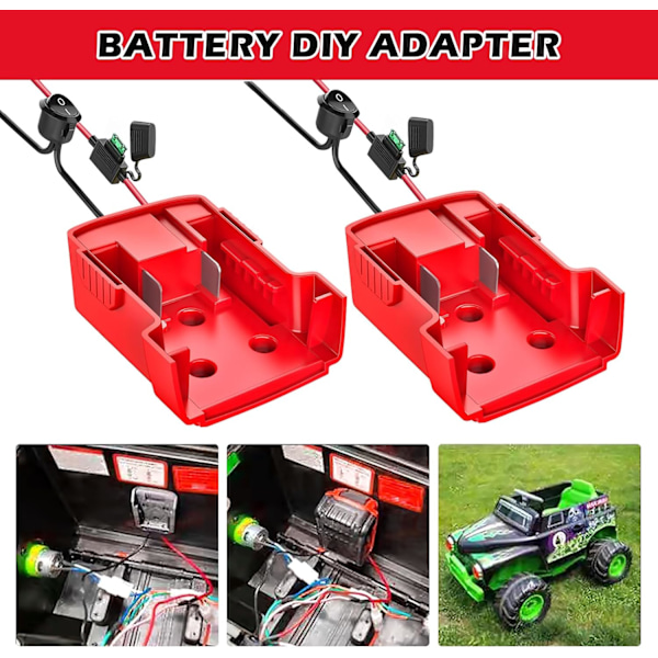 2 kappaletta teholaitteen adapteria Milwaukee 18 V akulle, akkuadapteri, Dock Power Connector 14 AWG sulakkeella ja kytkimellä