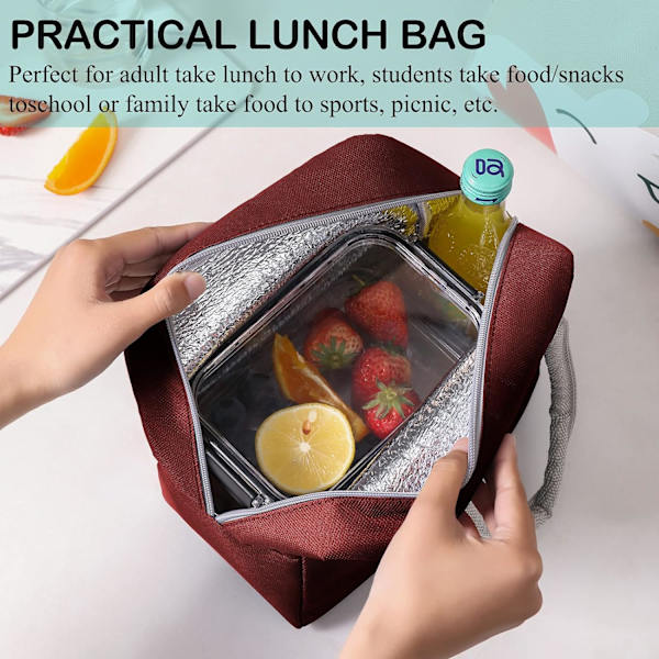 Söta lunchväskor för kvinnor, tecknad termisk lunchväska lunchlåda behållare kylare för vuxna pojkar flickor skola picknick resor (vinröd kanin)