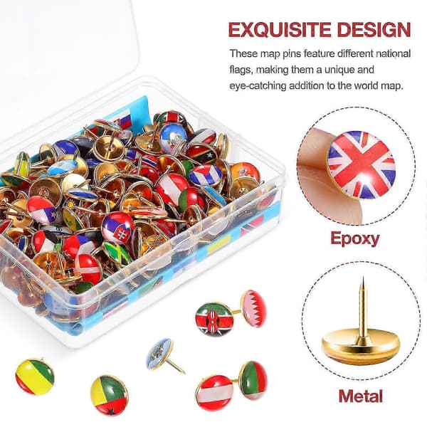 200 Pieces Flag Pins Creative Push Pins Thumbtacks Creative Thumbtacks World Map Push Pins Map Pins 2025