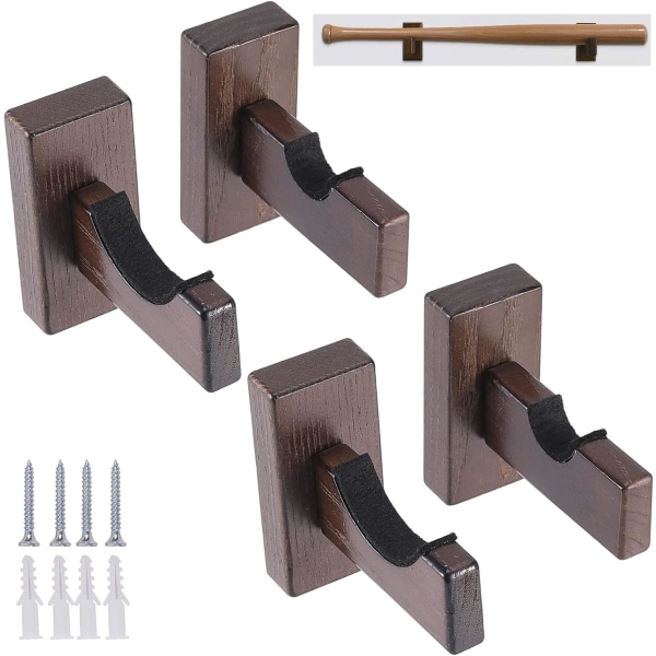 4-pack basebollträ displayfodral hållare, massivt träställ fästen basebollträ hängare väggmontering