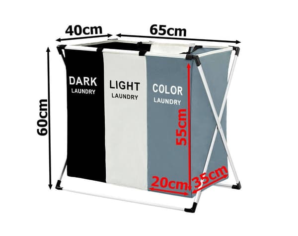 Laundry Basket with 3 Compartments - Basket for Laundry - 135L 1080