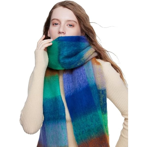 Kvinnors Cashmere stor färgad rutig halsduk Vinter Warm Wrap Scarf
