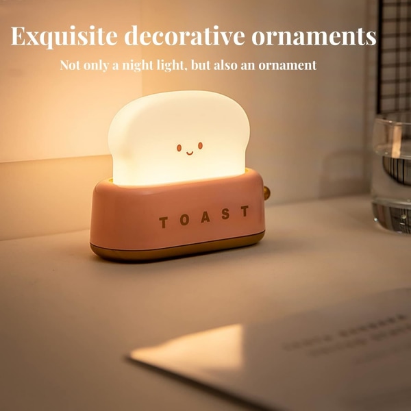Toast Natlampe, Dæmpbar LED Brød Natlampe Genopladelig Skrivebordslampe med Timer (Pink)