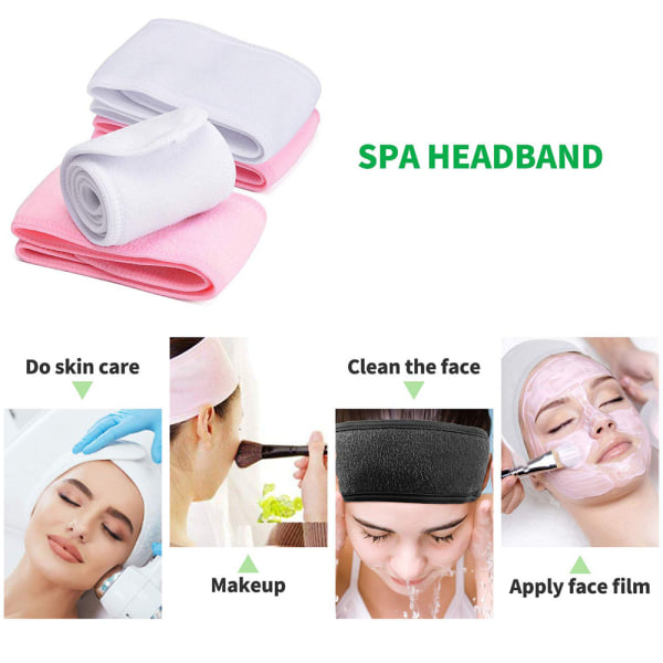 Facial Spa Pannband, 3 Styck Make Up Pannband, Halkfri Stretch Hårinpackning Med Justerbar Magic Tejp För Ansiktstvätt-Rosa
