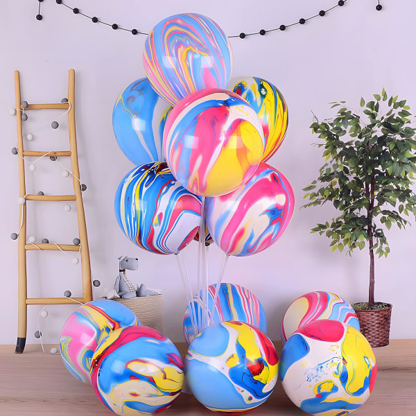 12 Inch Rainbow Tie Dye Balloons 30PCS Agate Marble Latex Swirl Balloons For Tie Dye Birthday Party Supplies,Fun Hippie Party Decorations