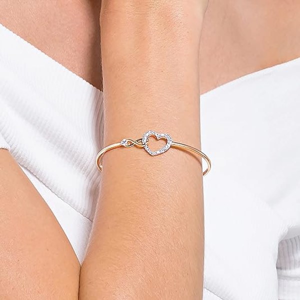 Infinity Heart Jewelry Collection, Halsband och Armband, Roséguld & Rodiumtonad Finish, Klara Kristaller