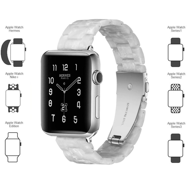 Kompatibel med Apple Watch-remme 38-40mm/42-44mm Serie 5/4/3/2/1, Slank Resin-armbånd -38-40mm-Pearl White