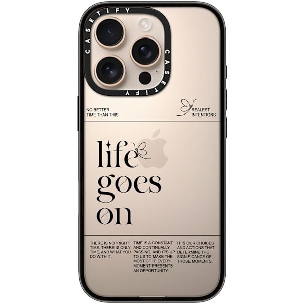 Kompakt iPhone 16 Pro Max Deksel [Lettvekt / 1,2 m 2X Militær Grad Fallbeskyttelse/Slank] - Kirsebær - Klar Svart Life Goes on iPhone 16 Pro